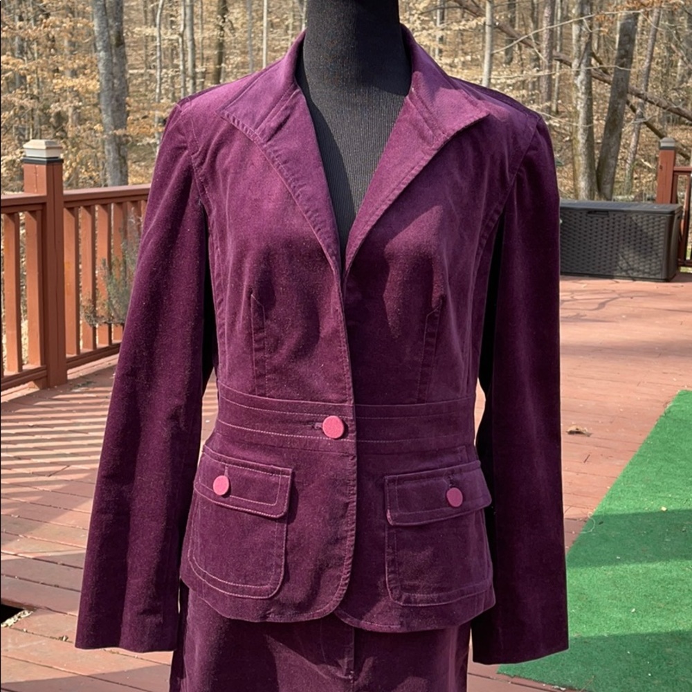 Talbots Plum Fitted Velour Blazer Jacket Size 8